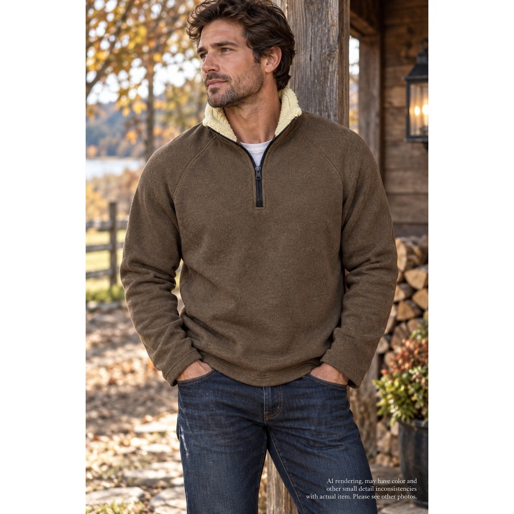 Arrow Medium Quarter Zip Pullover Brown Sherpa Collar Heritage Workwear Knit